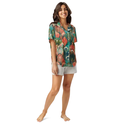 Tropical Deco on a Women's Short Sleeve Pajama Top
