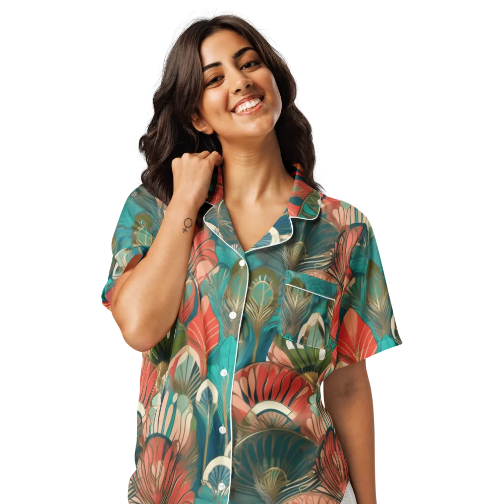 Tropical Deco on Women's Short Sleeve Pajama Top — Front