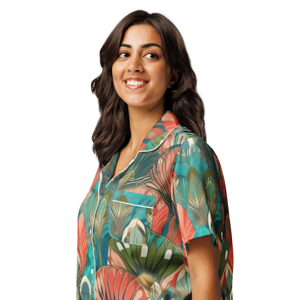 Tropical Deco on Women's Short Sleeve Pajama Top — Left Front
