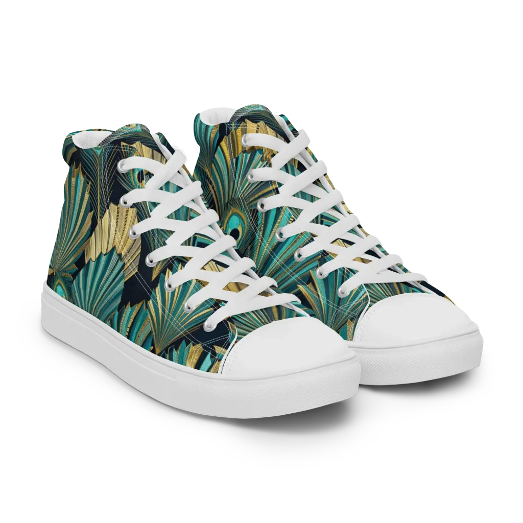 Art Deco Flight on Men's High Top Canvas Shoes — Right Front
