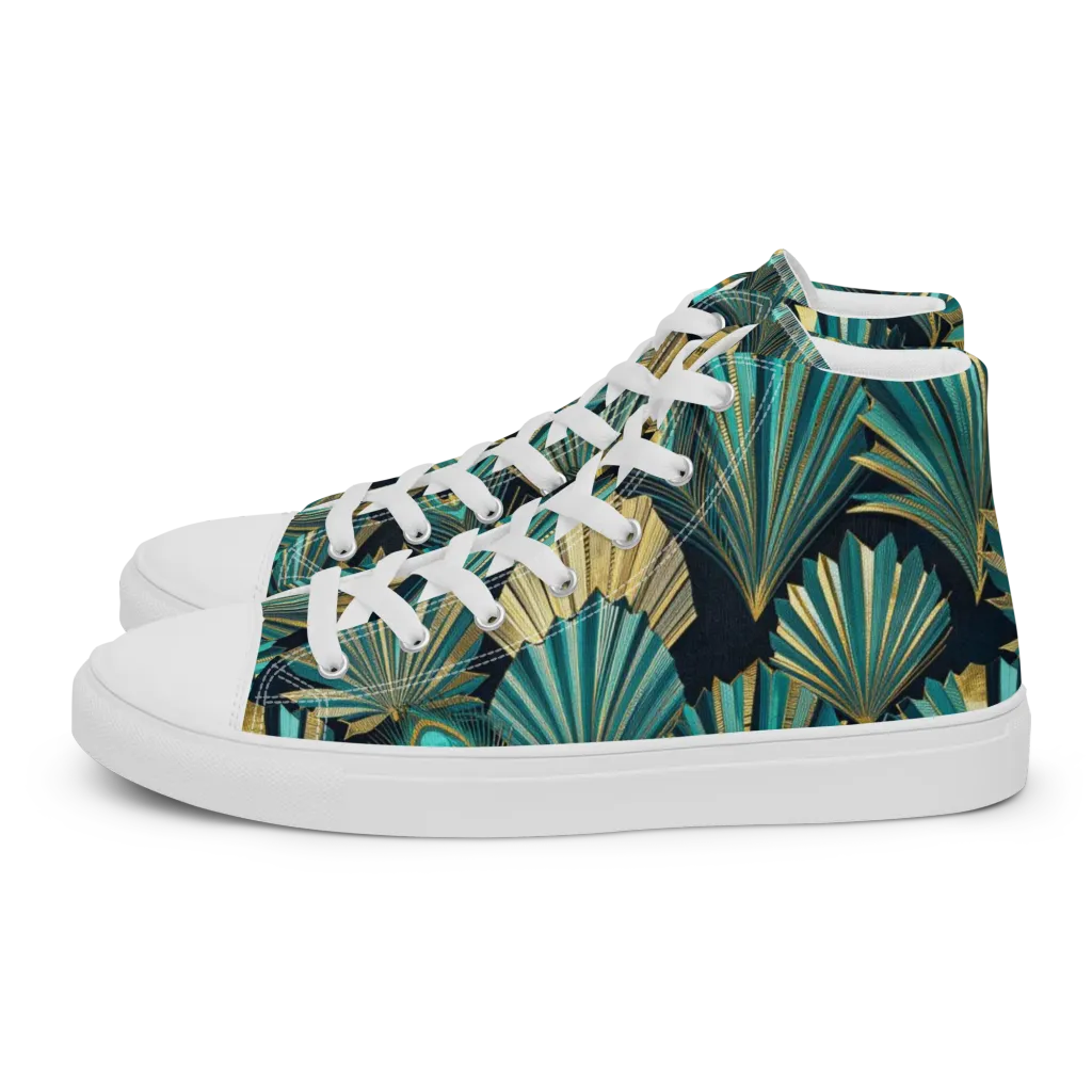 Art Deco Flight on Men's High Top Canvas Shoes — Left