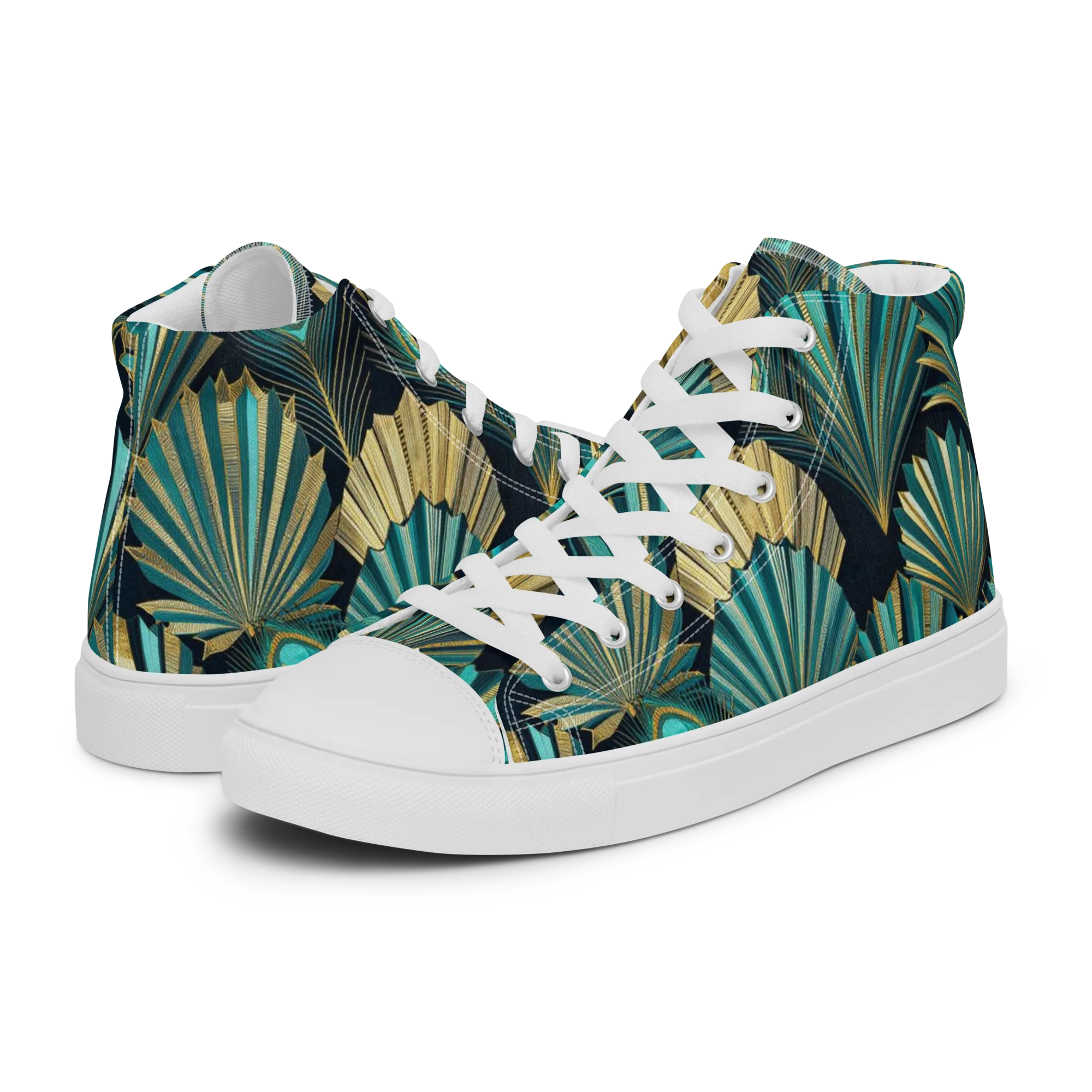 Art Deco Flight on Men's High Top Canvas Shoes — Left