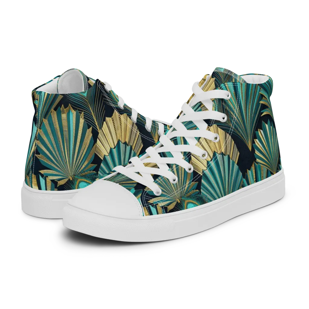 Art Deco Flight on Men's High Top Canvas Shoes — Left