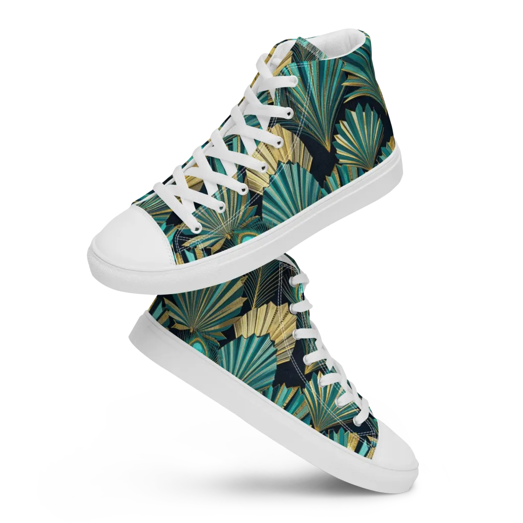 Art Deco Flight on Men's High Top Canvas Shoes — Front
