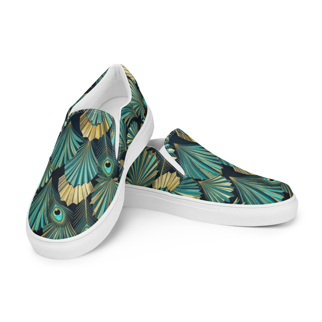 Art Deco Flight on Women's Slip-On Canvas Shoes — Left Front