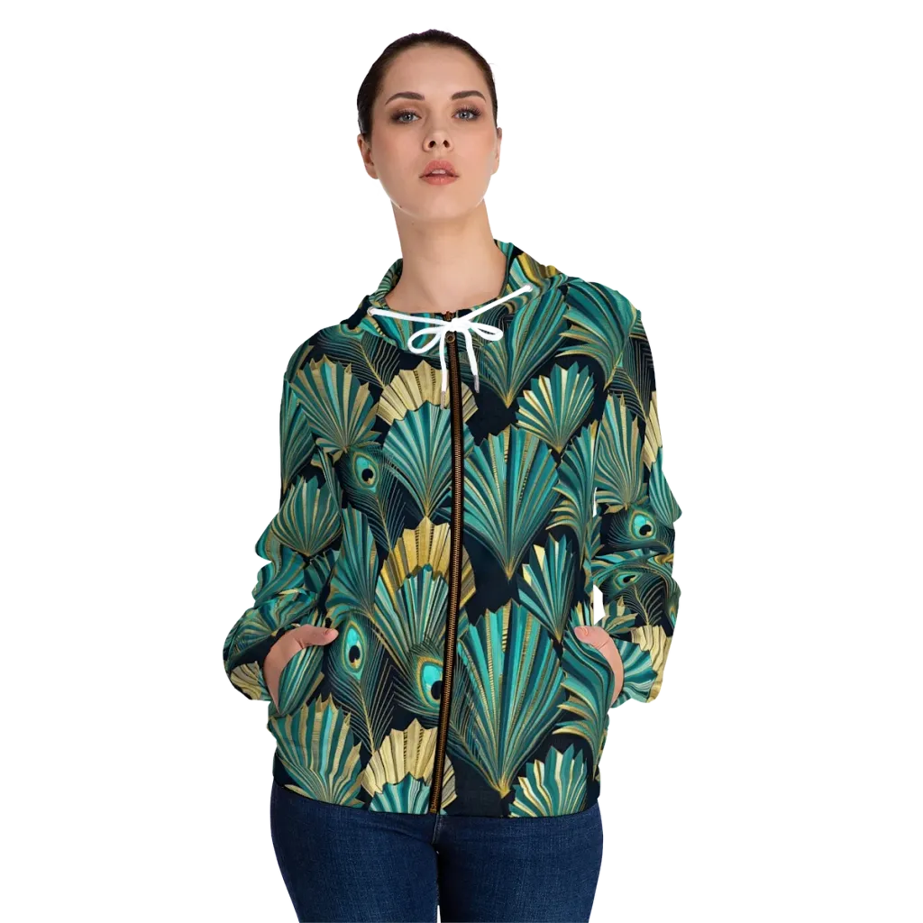 Art Deco Flight on Women's Full-Zip Hoodie — Front On Person