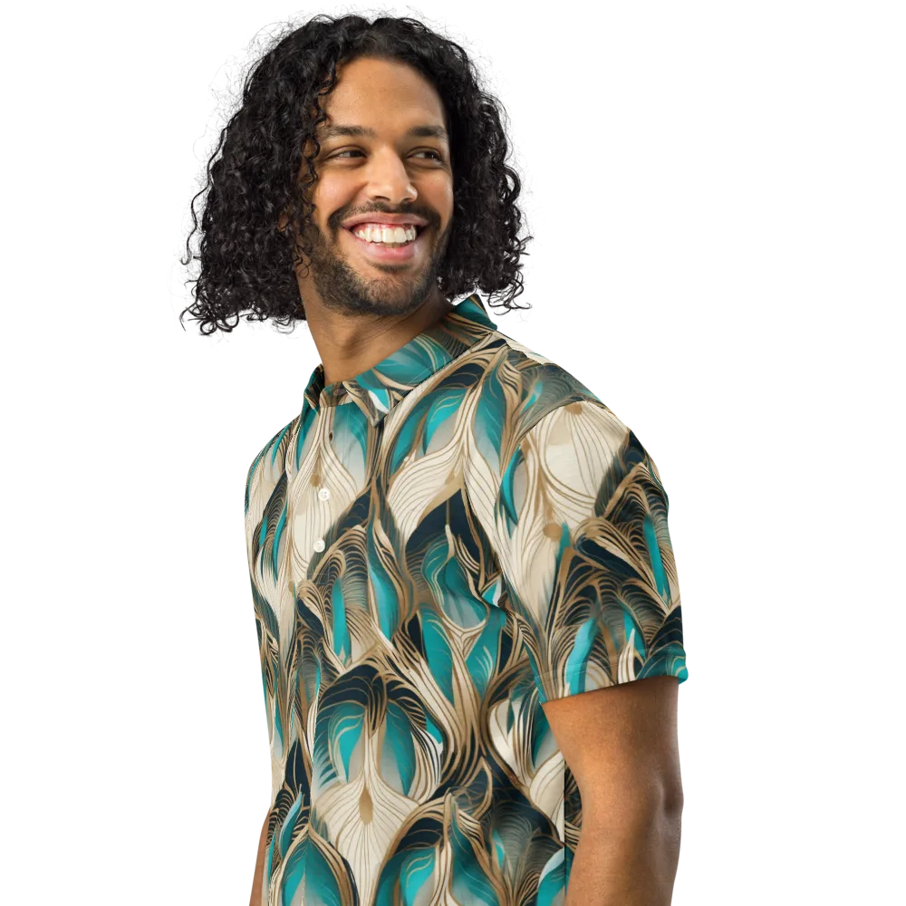 Peacock Botanica on Men's Slim Fit Polo Shirt — Left Front
