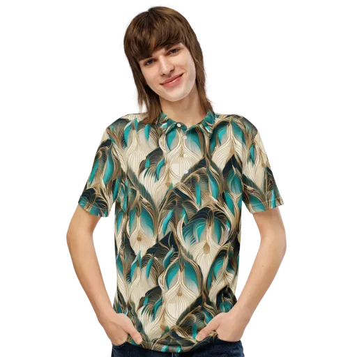 Peacock Botanica on a Men's Slim Fit Polo Shirt
