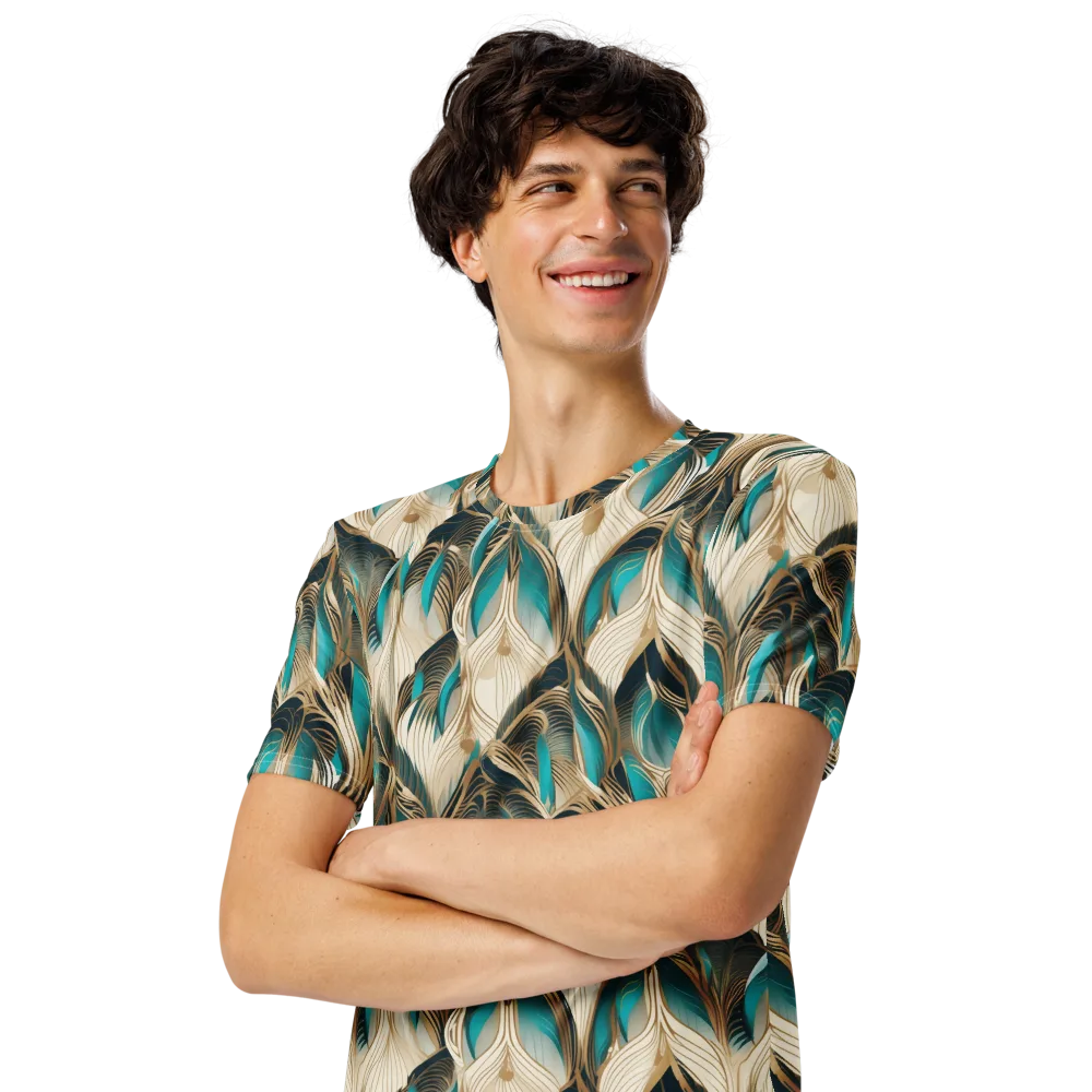 Peacock Botanica on Men's Crew Neck T-Shirt — Left Front
