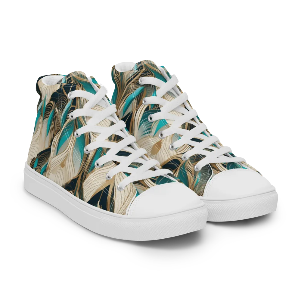 Peacock Botanica on Men's High Top Canvas Shoes — Right Front