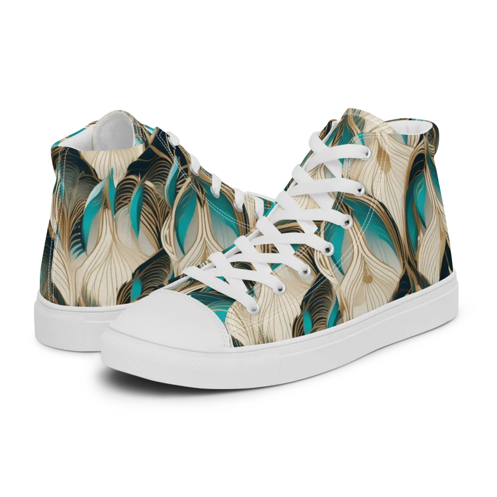 Peacock Botanica on Men's High Top Canvas Shoes — Left