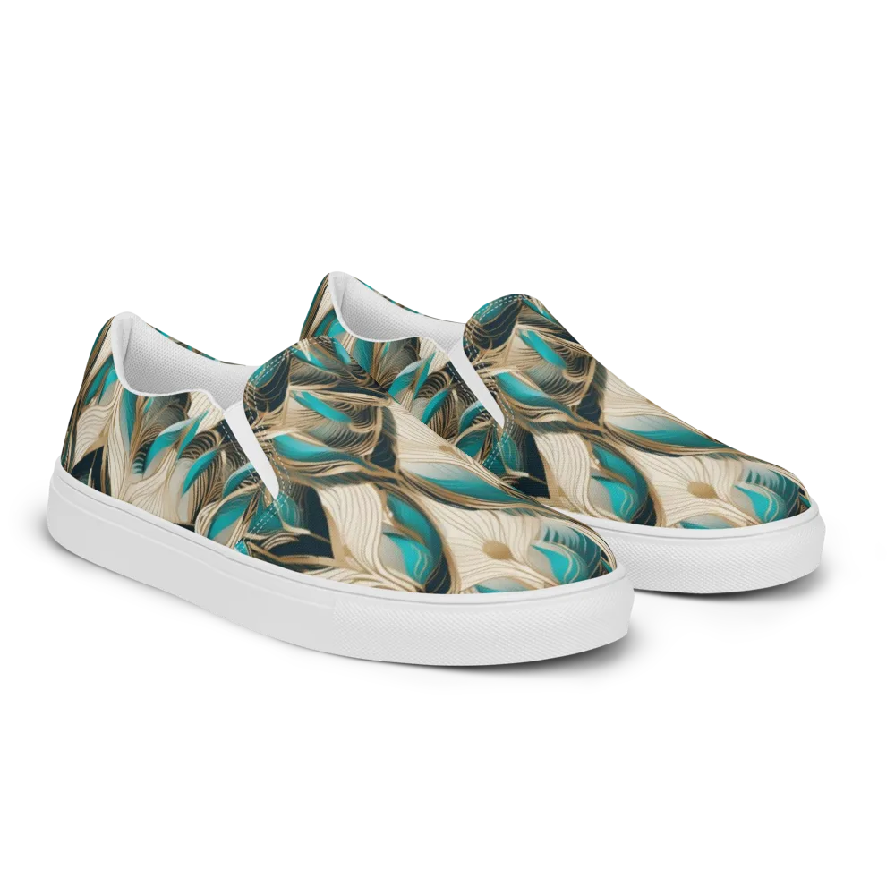 Peacock Botanica on Men's Slip-On Canvas Shoes — Right Front
