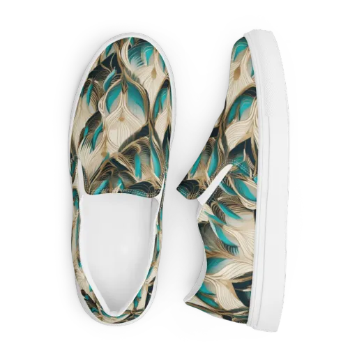 Peacock Botanica on a Men's Slip-On Canvas Shoes