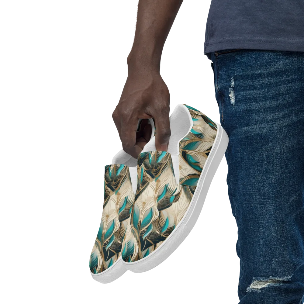 Peacock Botanica on Men's Slip-On Canvas Shoes — Left Front