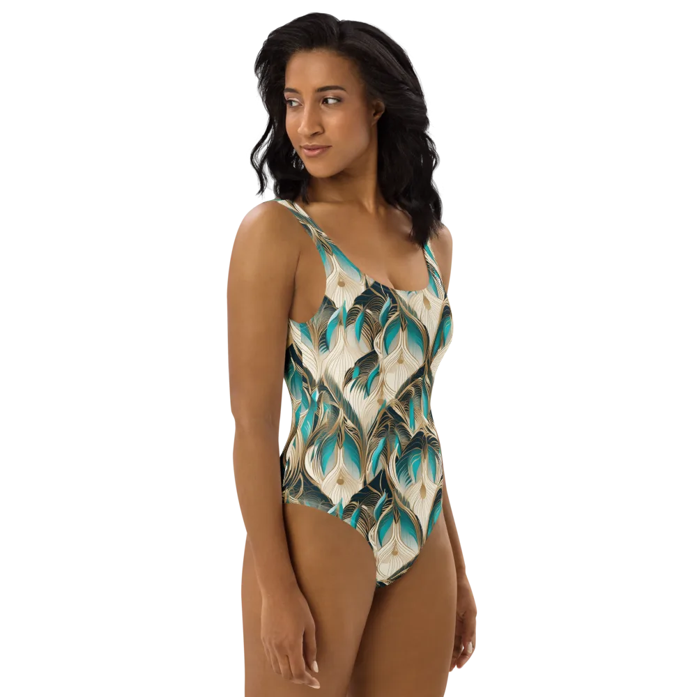 Peacock Botanica on One-Piece Swimsuit — Right