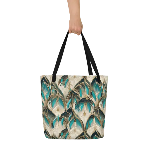 Peacock Botanica on a Large Tote Bag W/ Pocket
