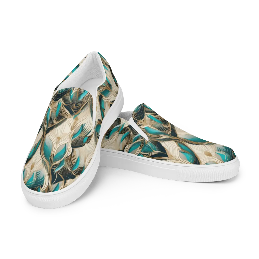 Peacock Botanica on Women's Slip-On Canvas Shoes — Left Front
