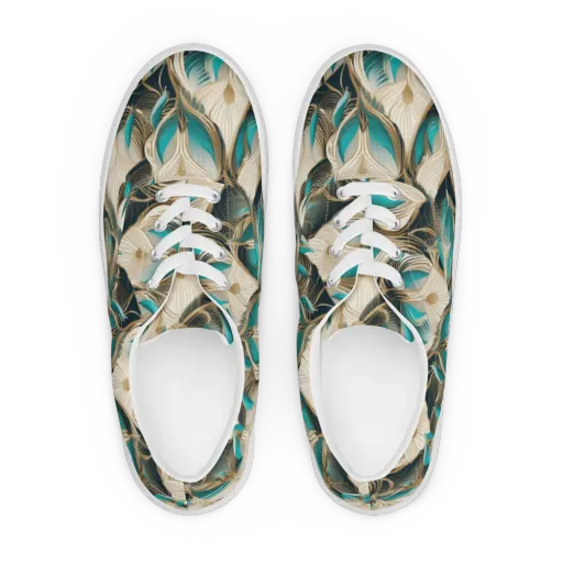 Peacock Botanica on a Men's Lace-Up Canvas Shoes