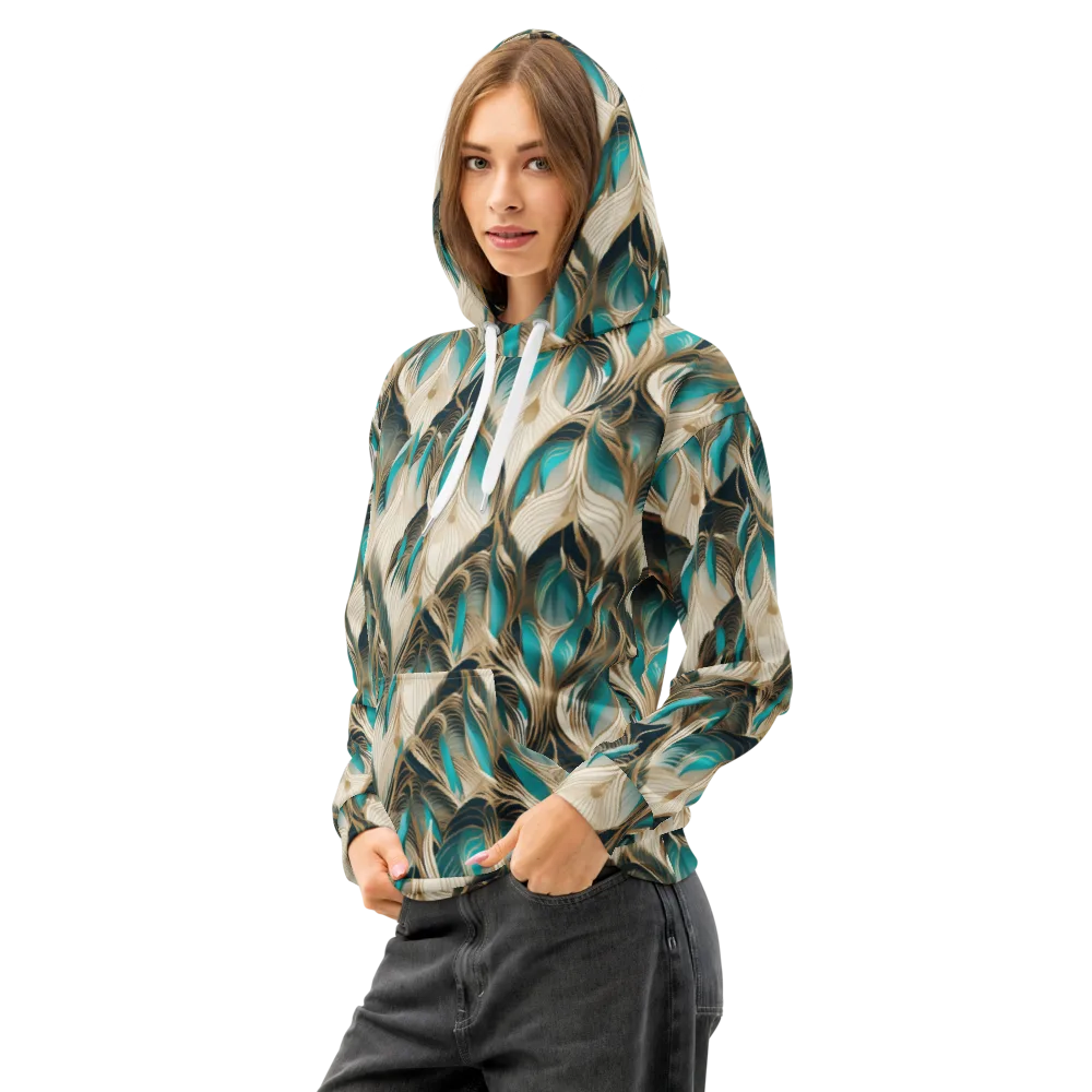 Peacock Botanica on Cotton Hoodie — Left Front