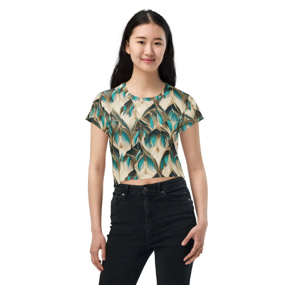 Peacock Botanica on Crop Tee — Front