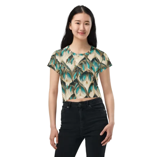 Peacock Botanica on a Crop Tee