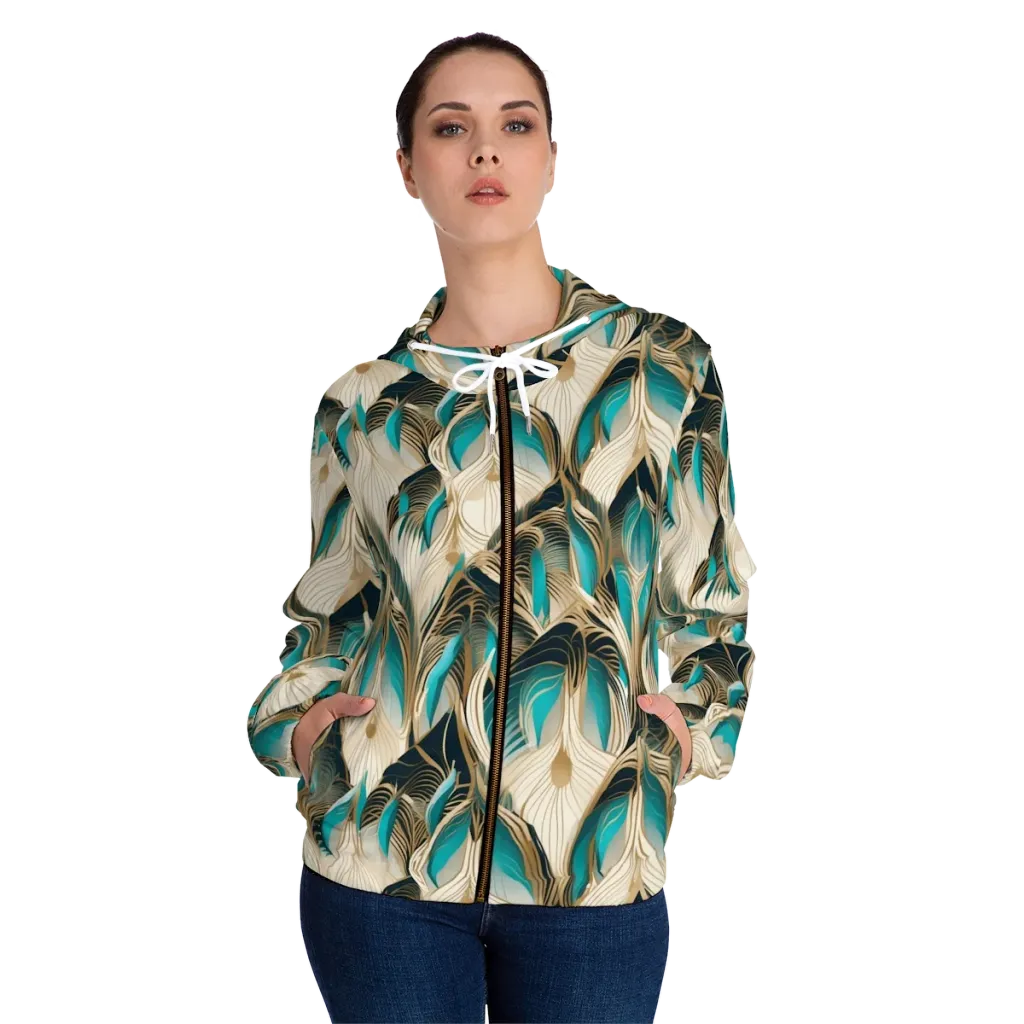 Peacock Botanica on Women's Full-Zip Hoodie — Front On Person