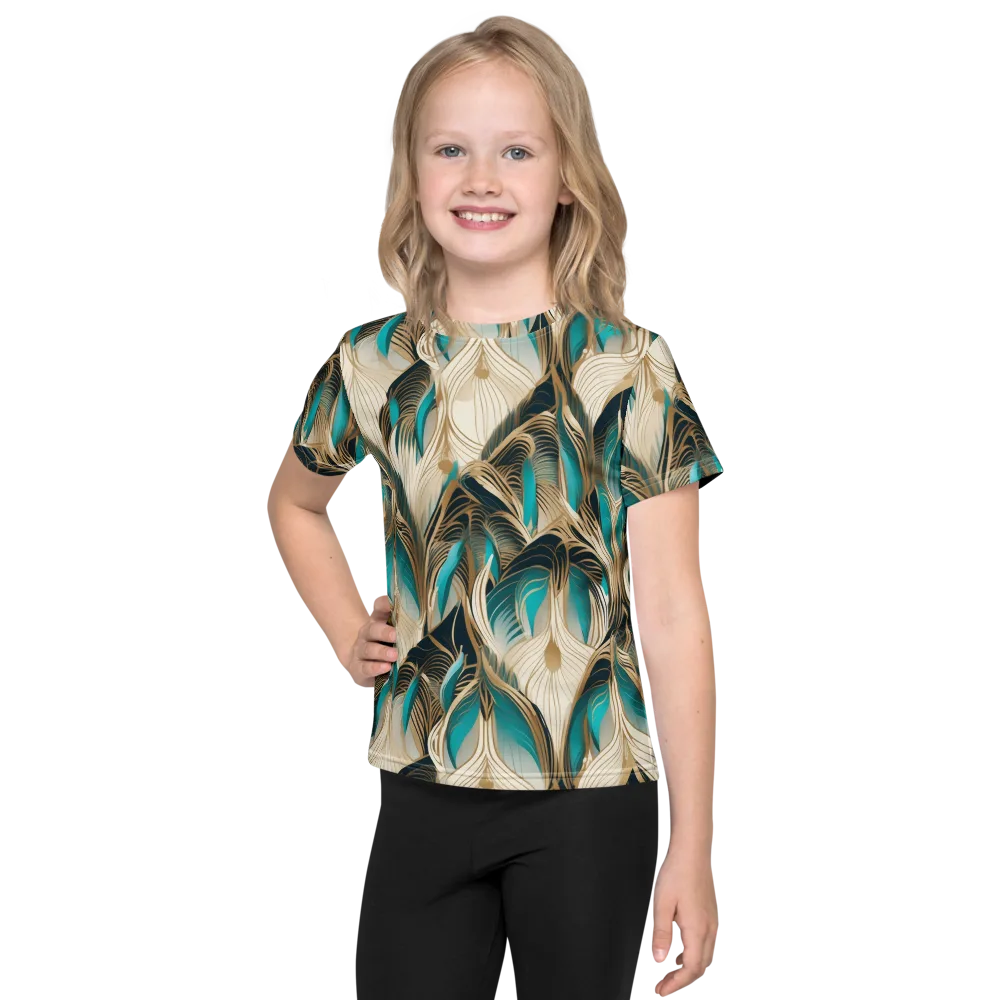 Peacock Botanica on Kids Crew Neck T-Shirt — Front