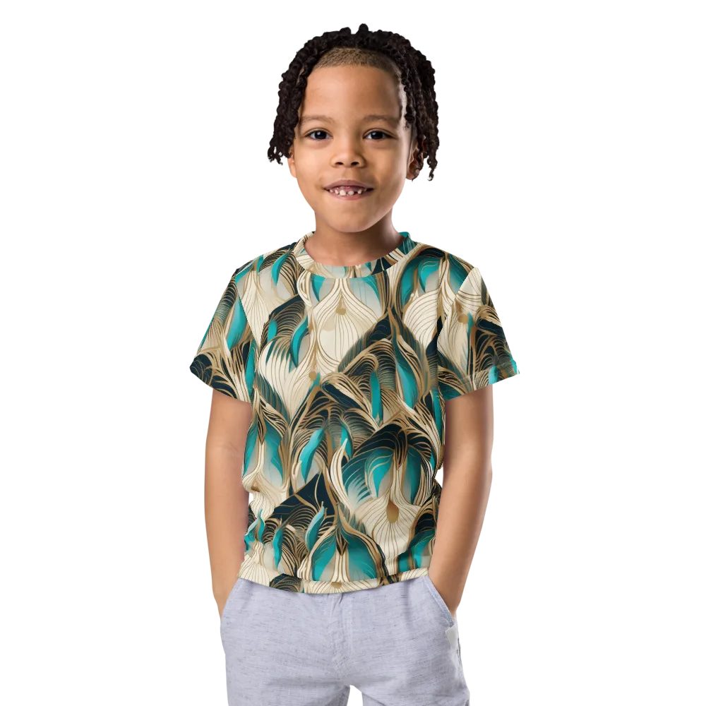 Peacock Botanica on Kids Crew Neck T-Shirt — Front