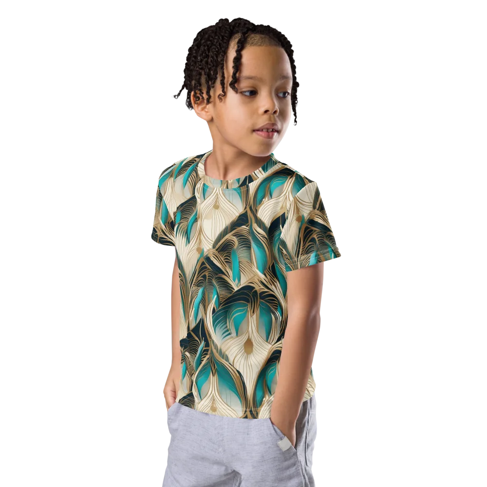 Peacock Botanica on Kids Crew Neck T-Shirt — Left Front