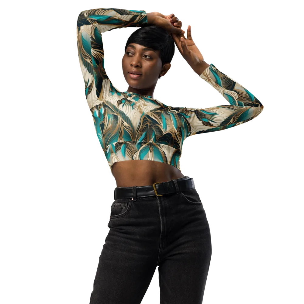 Peacock Botanica on Long Sleeve Crop Top — Front
