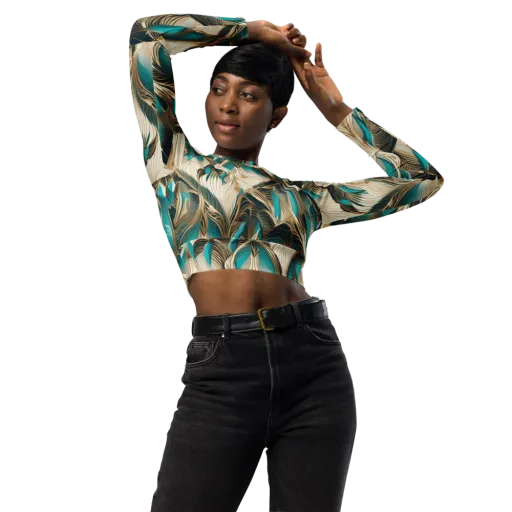 Peacock Botanica on a Long Sleeve Crop Top