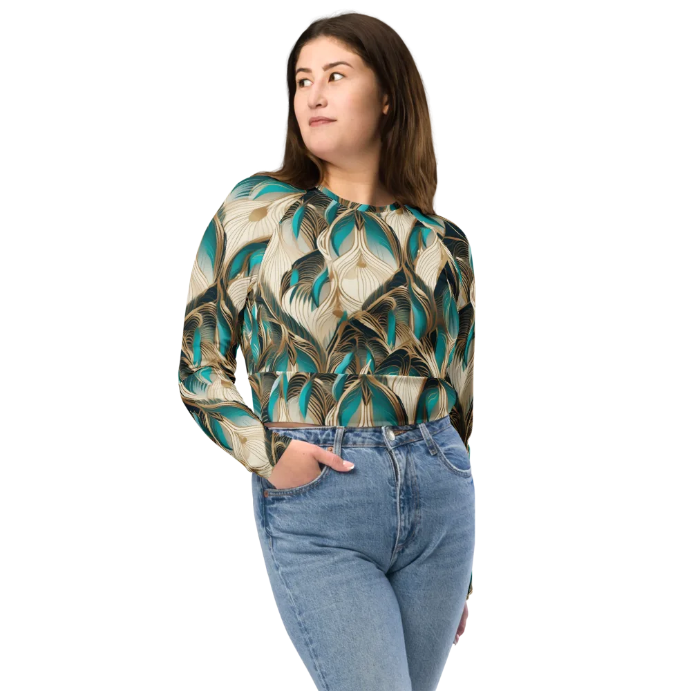 Peacock Botanica on Long Sleeve Crop Top — Front