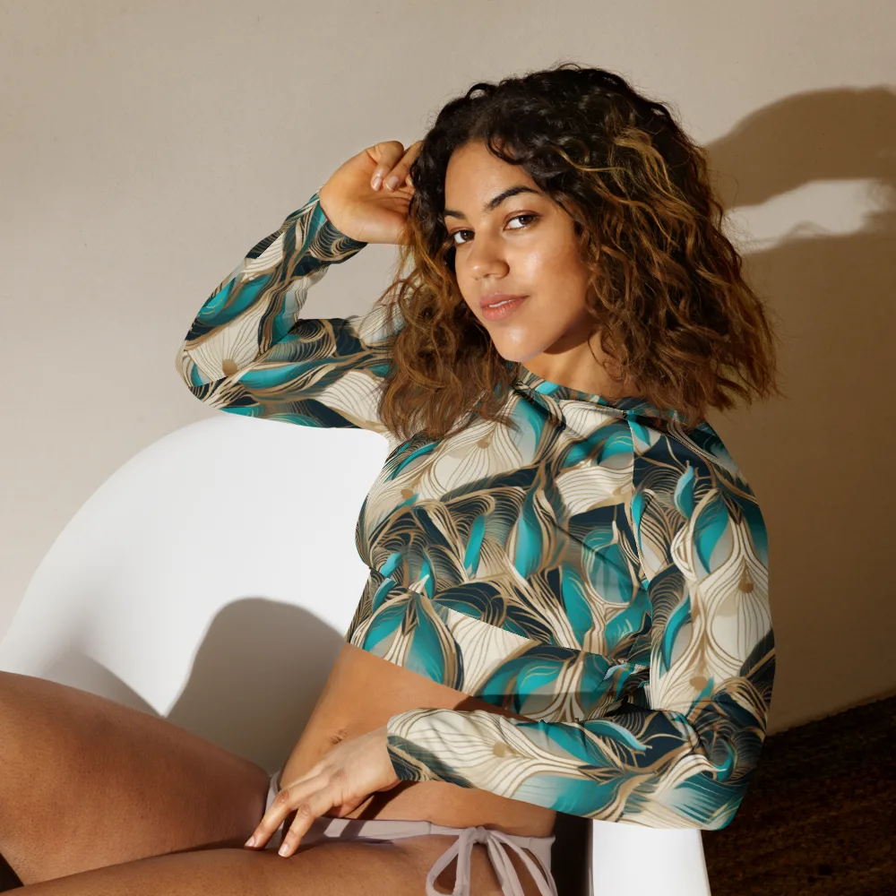 Peacock Botanica on Long Sleeve Crop Top — Left Front
