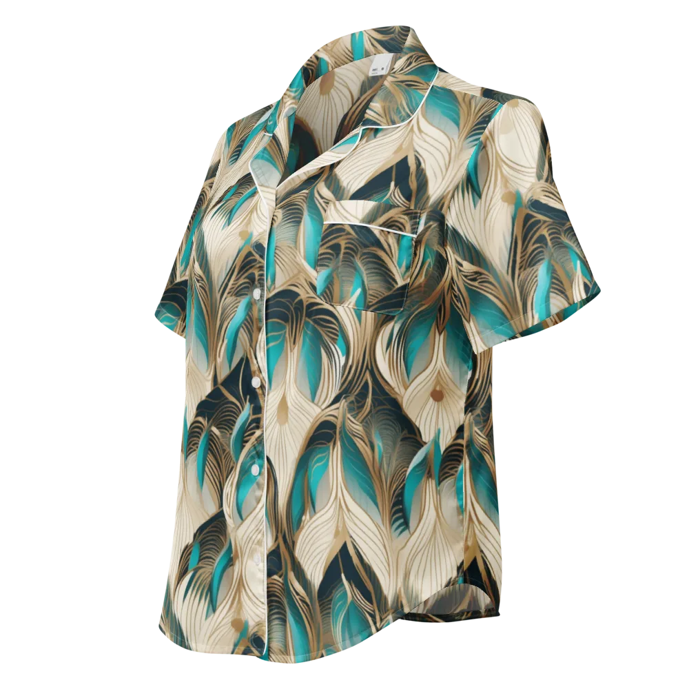 Peacock Botanica on Women's Short Sleeve Pajama Top — Left Front