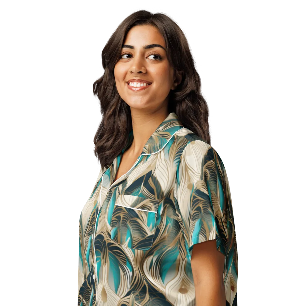 Peacock Botanica on Women's Short Sleeve Pajama Top — Left Front