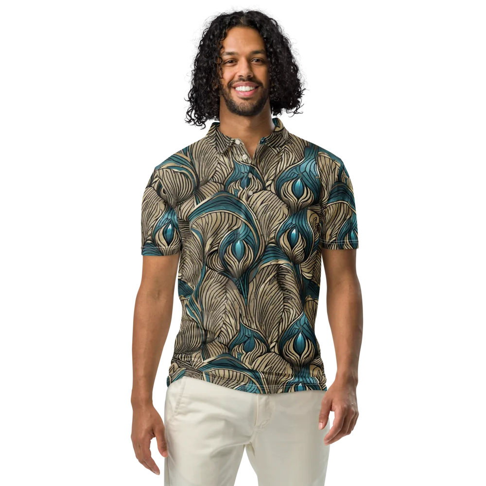 Turquoise Filigree on Men's Slim Fit Polo Shirt — Front