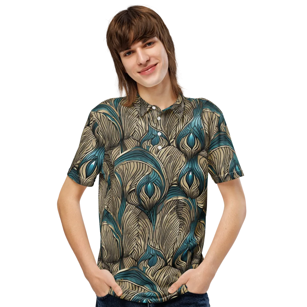 Turquoise Filigree on Men's Slim Fit Polo Shirt — Front