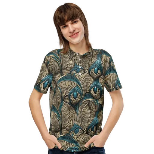 Turquoise Filigree on a Men's Slim Fit Polo Shirt