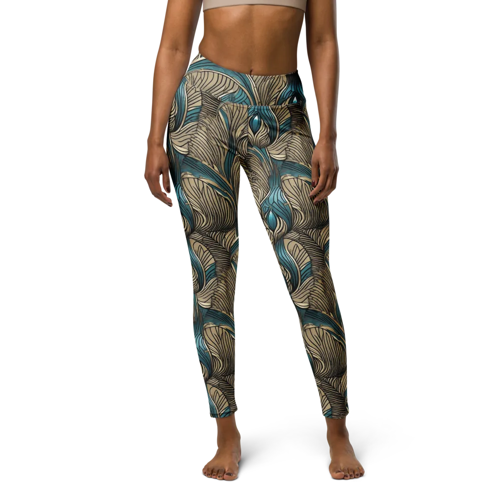 Turquoise Filigree on Yoga Leggings — Front