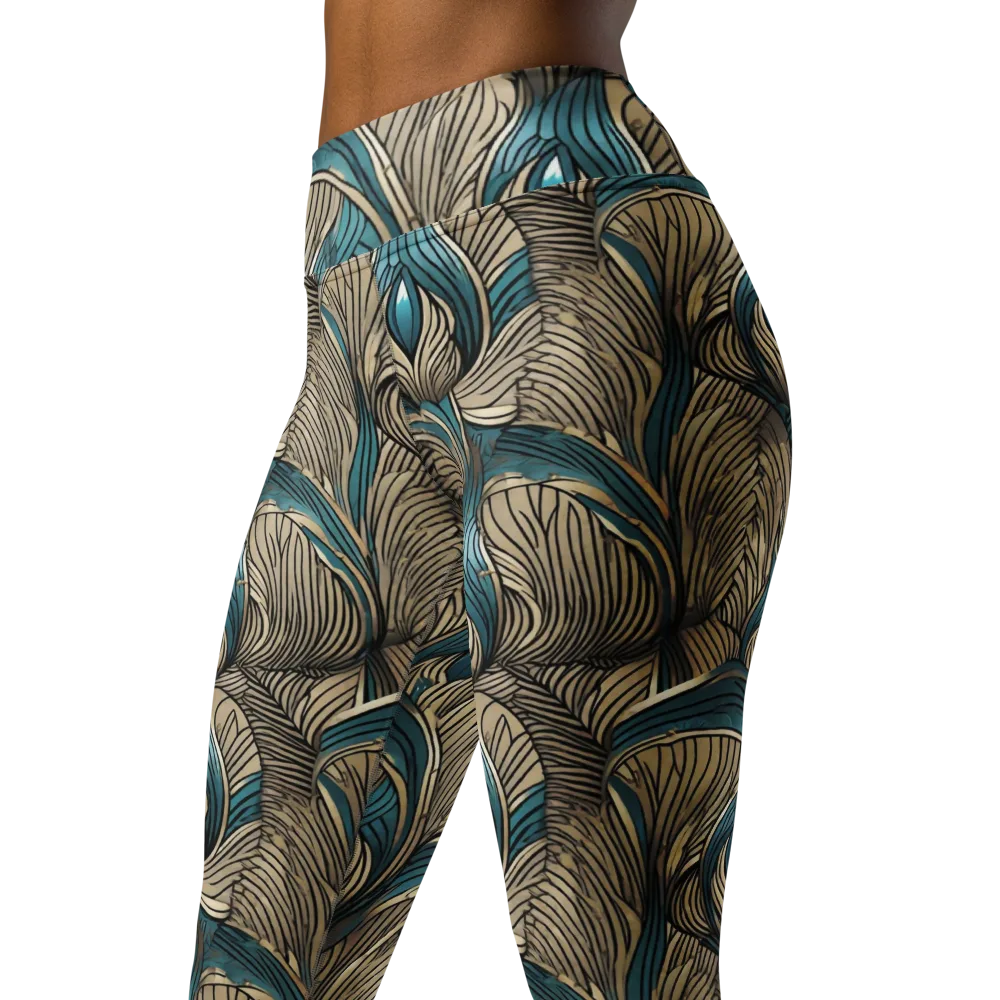 Turquoise Filigree on Yoga Leggings — Left Front