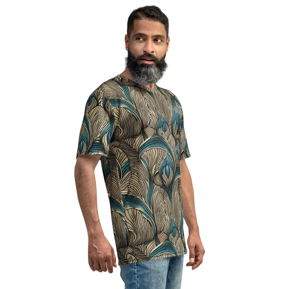 Turquoise Filigree on Men's Crew Neck T-Shirt — Right