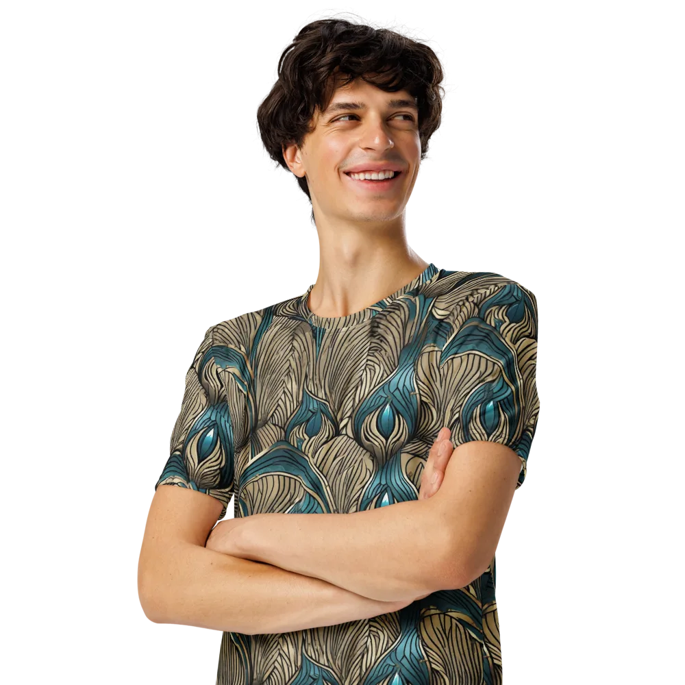Turquoise Filigree on Men's Crew Neck T-Shirt — Left Front