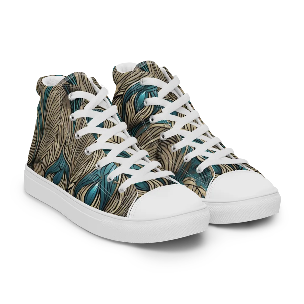 Turquoise Filigree on Men's High Top Canvas Shoes — Right Front