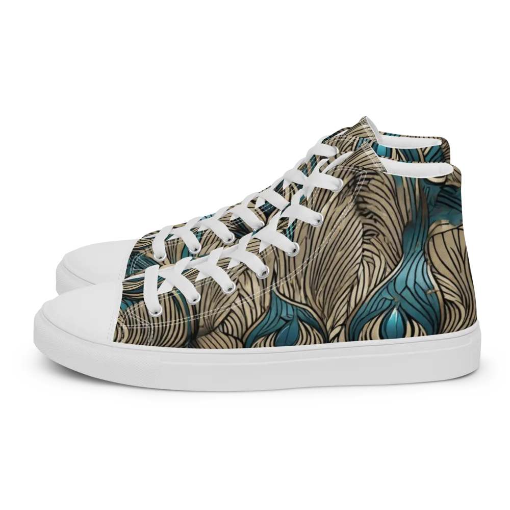 Turquoise Filigree on Men's High Top Canvas Shoes — Left