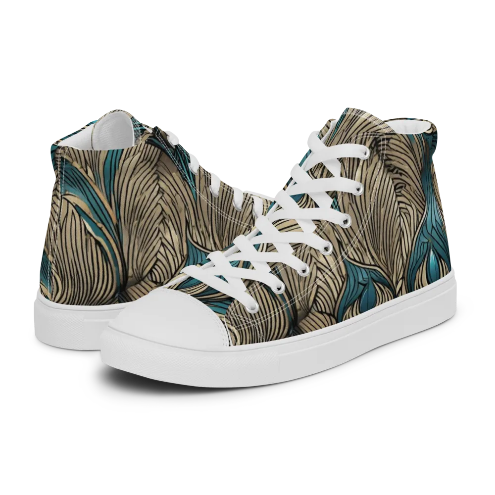 Turquoise Filigree on Men's High Top Canvas Shoes — Left