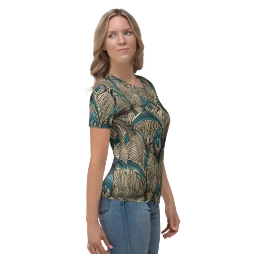 Turquoise Filigree on a Women's Crew Neck T-Shirt