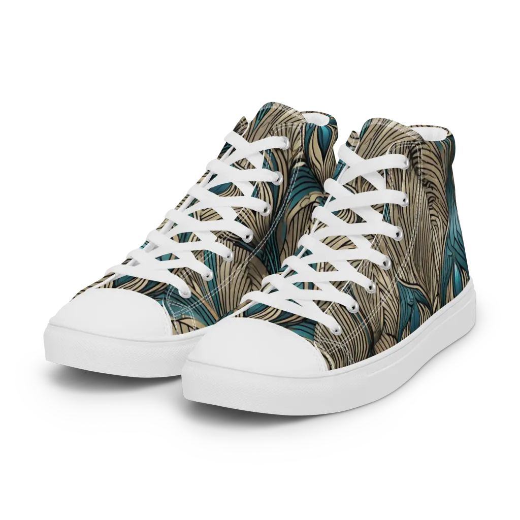Turquoise Filigree on Women's High Top Canvas Shoes — Left Front