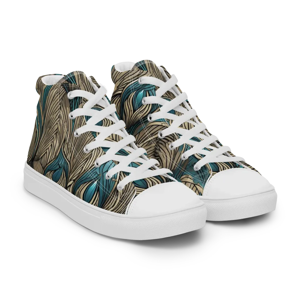 Turquoise Filigree on Women's High Top Canvas Shoes — Right Front