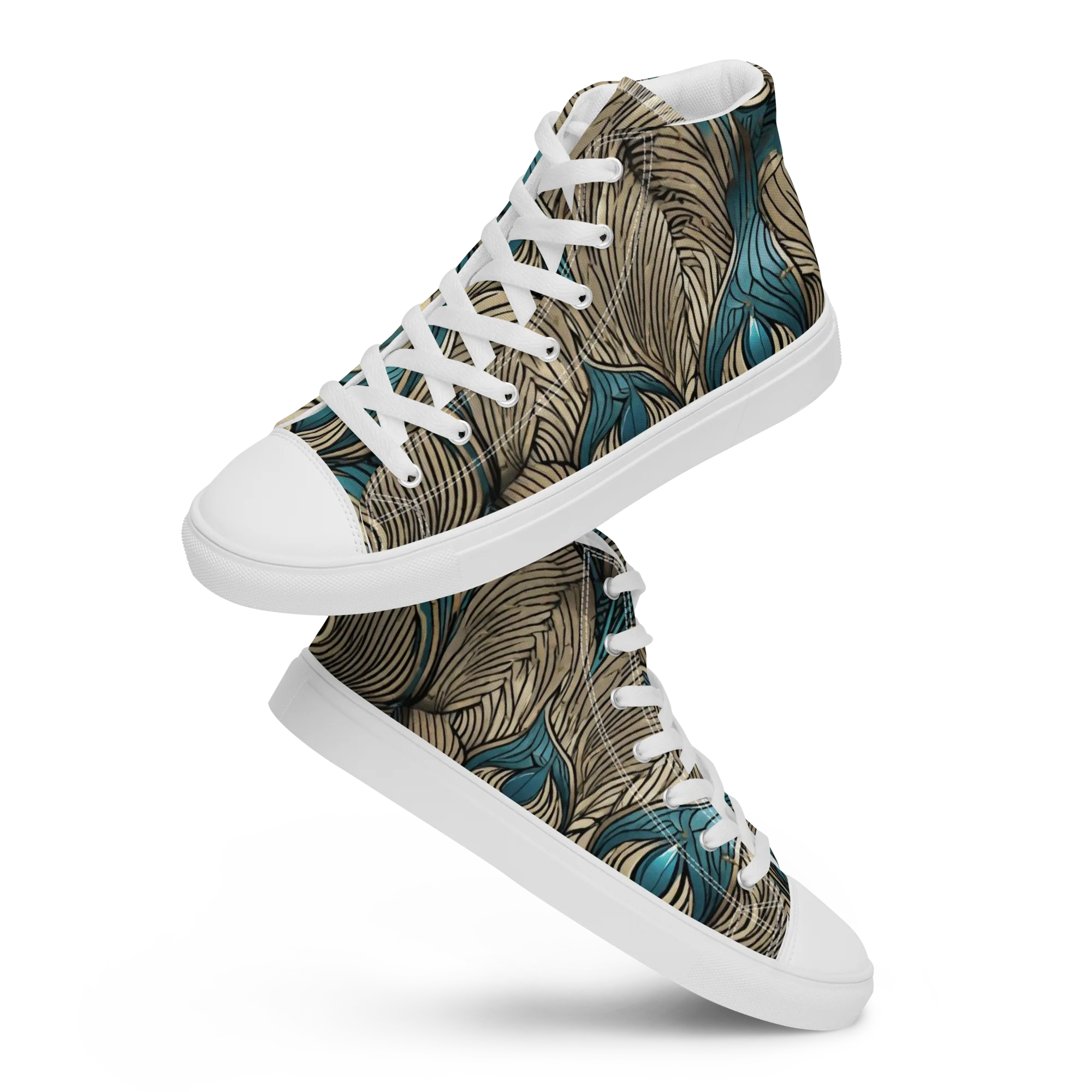 Turquoise Filigree on Women's High Top Canvas Shoes — Front