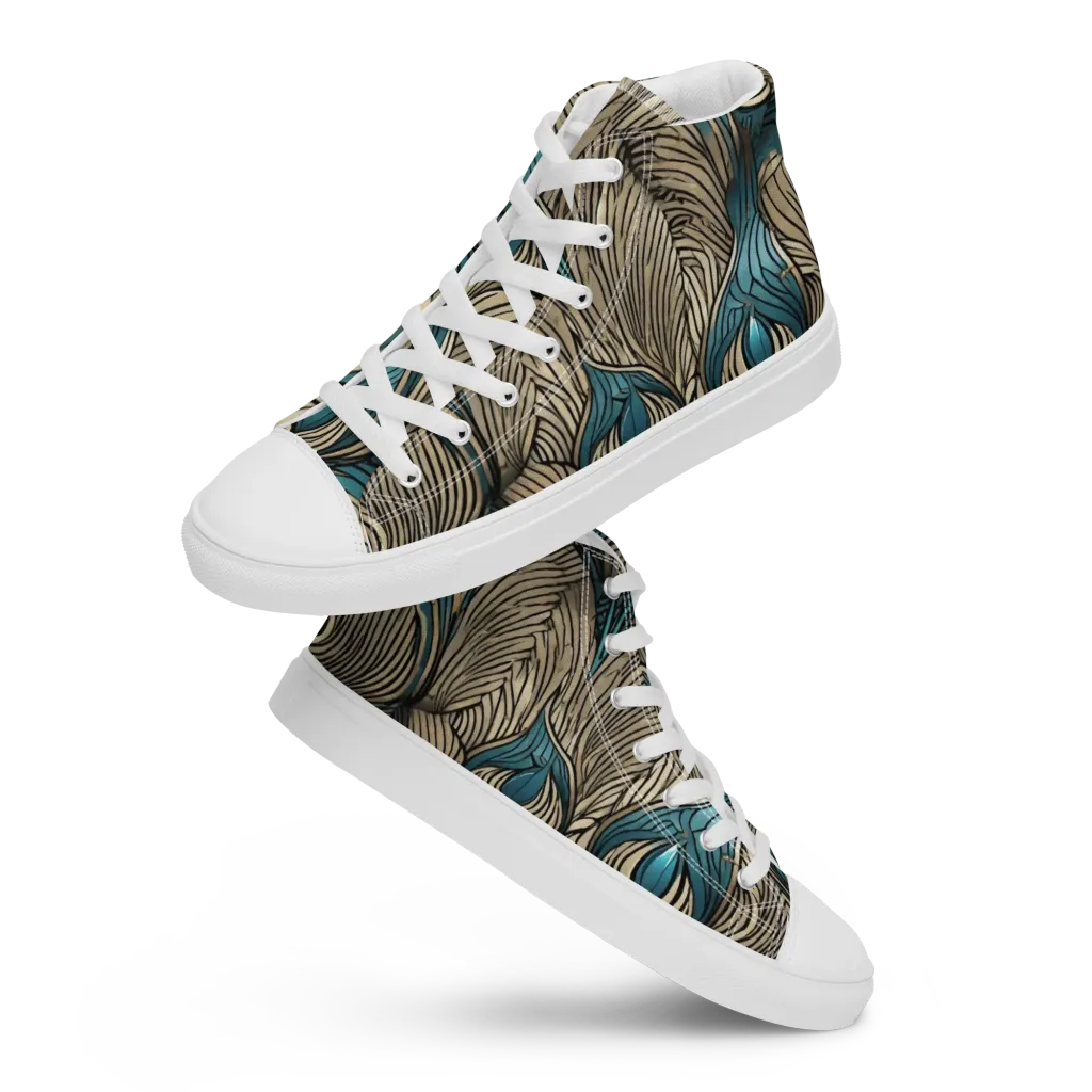 Turquoise Filigree on Women's High Top Canvas Shoes — Front